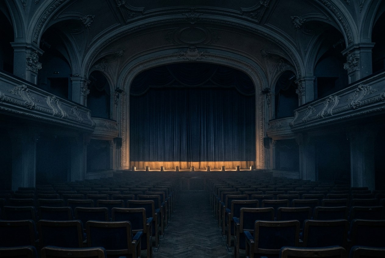 A dark stage used for live music places